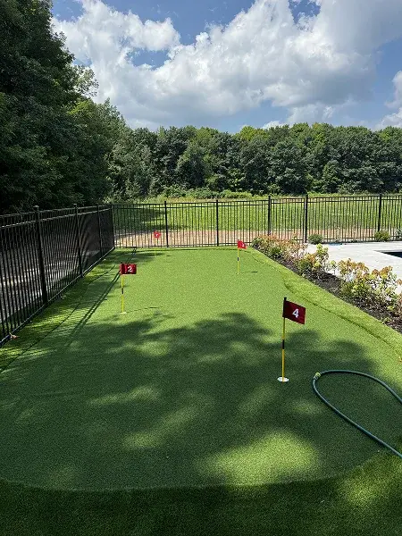 Pet-friendly artificial turf installation backyard Ontario