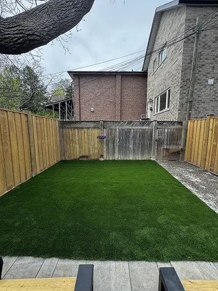 Professional artificial turf installation backyard Mississauga